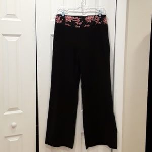 Anthro Elevenses Black Pants Satin Floral Waist 8